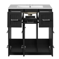VanityFus 30-in Black Single Sink Bathroom Vanity with Ceramic Top Undermount 3 Soft-Closing Doors 3 Drawers