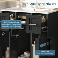 VanityFus 30-in Black Single Sink Bathroom Vanity with Ceramic Top Undermount 3 Soft-Closing Doors 3 Drawers