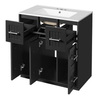 VanityFus 30-in Black Single Sink Bathroom Vanity with Ceramic Top Undermount 3 Soft-Closing Doors 3 Drawers