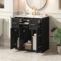 VanityFus 30-in Black Single Sink Bathroom Vanity with Ceramic Top Undermount 3 Soft-Closing Doors 3 Drawers
