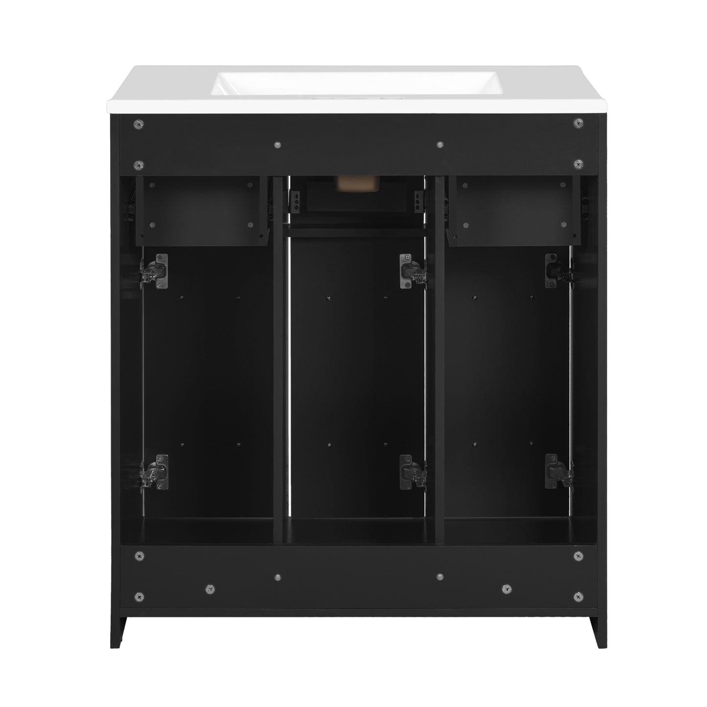 VanityFus 30-in Black Single Sink Bathroom Vanity with Ceramic Top Undermount 3 Soft-Closing Doors 3 Drawers