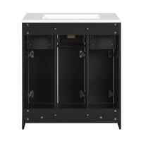VanityFus 30-in Black Single Sink Bathroom Vanity with Ceramic Top Undermount 3 Soft-Closing Doors 3 Drawers