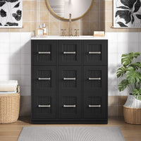 VanityFus 30-in Black Single Sink Bathroom Vanity with Ceramic Top Undermount 3 Soft-Closing Doors 3 Drawers
