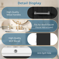 VanityFus 30-in Black Single Sink Bathroom Vanity with Ceramic Top Undermount 3 Soft-Closing Doors 3 Drawers