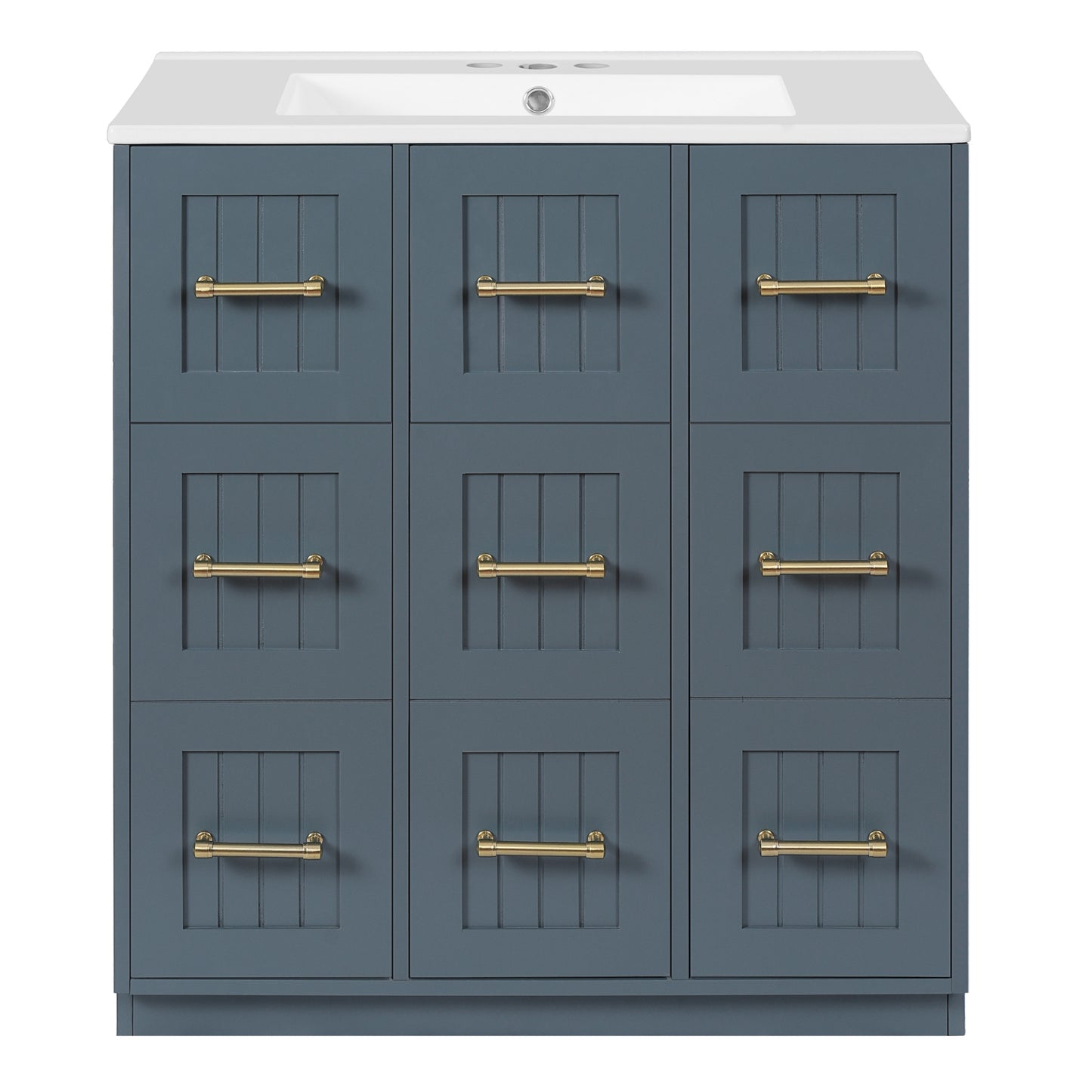 VanityFus 30-in Blue Single Sink Bathroom Vanity with Ceramic Top Undermount 3 Soft-Closing Doors 3 Drawers
