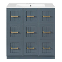 VanityFus 30-in Blue Single Sink Bathroom Vanity with Ceramic Top Undermount 3 Soft-Closing Doors 3 Drawers