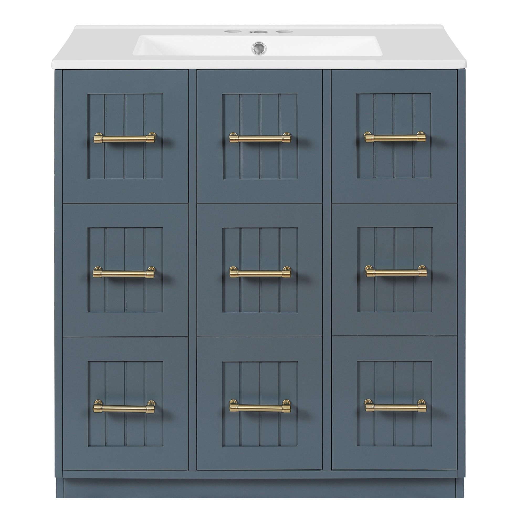VanityFus 30-in Blue Single Sink Bathroom Vanity with Ceramic Top Undermount 3 Soft-Closing Doors 3 Drawers