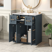 VanityFus 30-in Blue Single Sink Bathroom Vanity with Ceramic Top Undermount 3 Soft-Closing Doors 3 Drawers