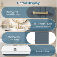 VanityFus 30-in Blue Single Sink Bathroom Vanity with Ceramic Top Undermount 3 Soft-Closing Doors 3 Drawers