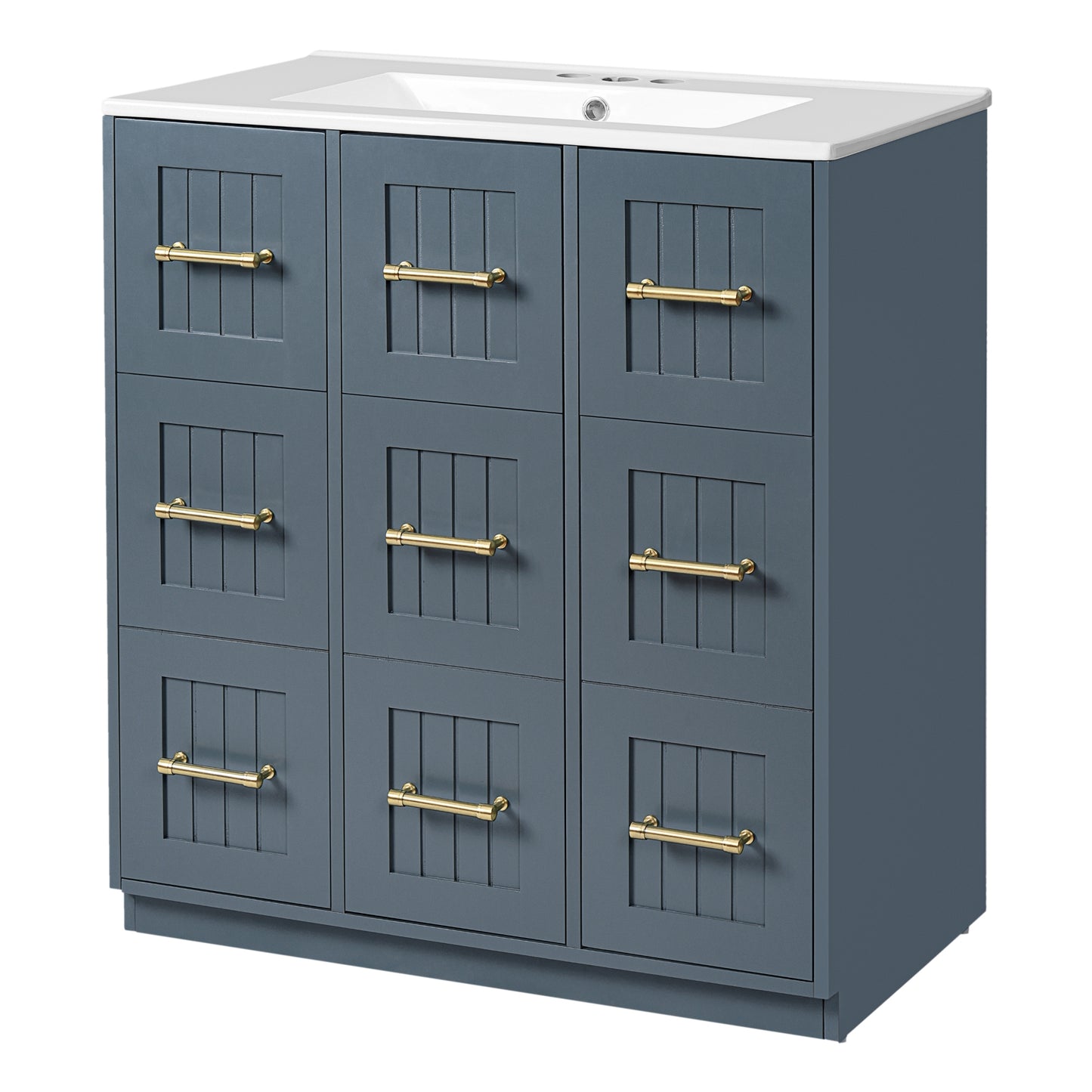 VanityFus 30-in Blue Single Sink Bathroom Vanity with Ceramic Top Undermount 3 Soft-Closing Doors 3 Drawers