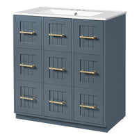 VanityFus 30-in Blue Single Sink Bathroom Vanity with Ceramic Top Undermount 3 Soft-Closing Doors 3 Drawers