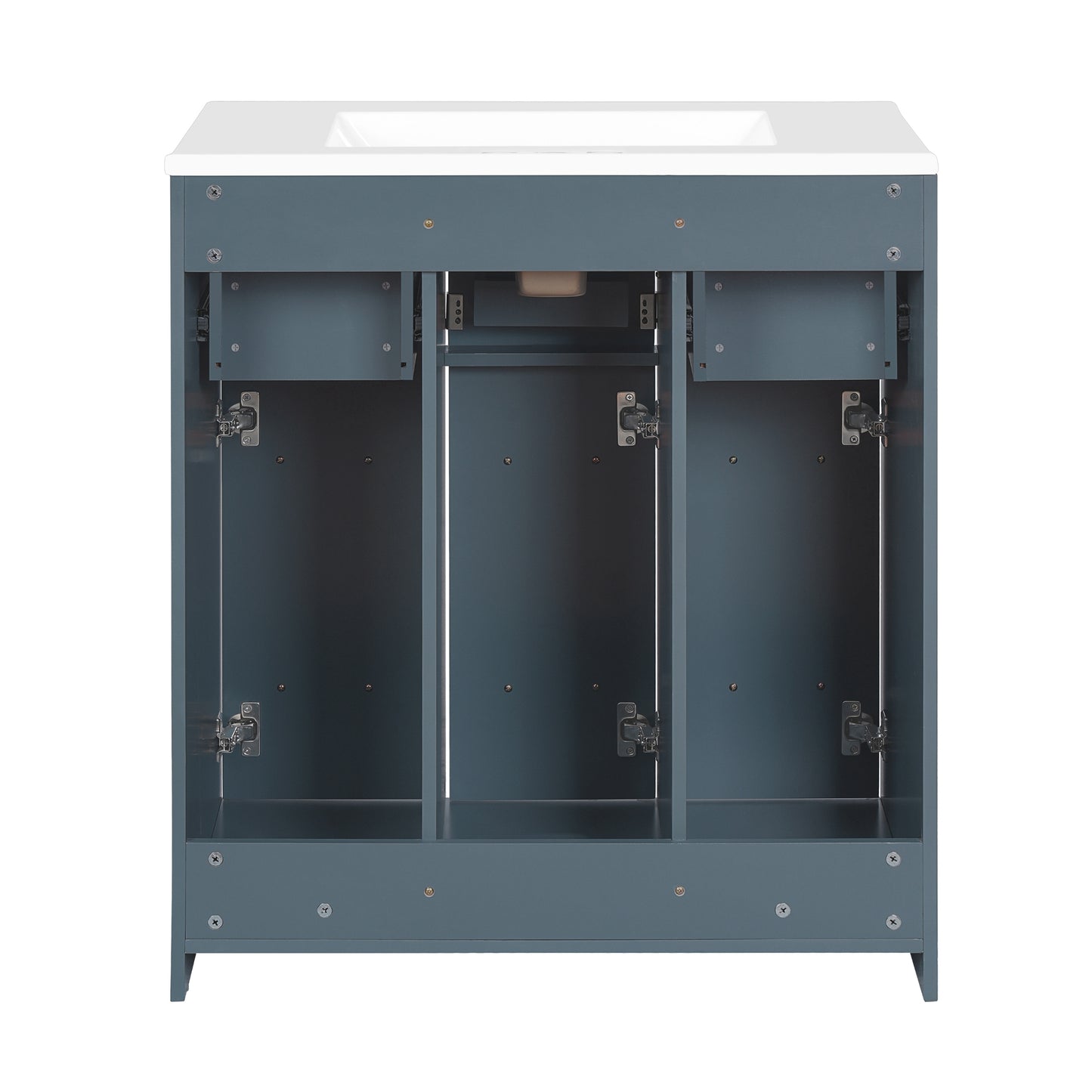 VanityFus 30-in Blue Single Sink Bathroom Vanity with Ceramic Top Undermount 3 Soft-Closing Doors 3 Drawers