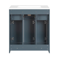 VanityFus 30-in Blue Single Sink Bathroom Vanity with Ceramic Top Undermount 3 Soft-Closing Doors 3 Drawers