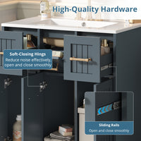 VanityFus 30-in Blue Single Sink Bathroom Vanity with Ceramic Top Undermount 3 Soft-Closing Doors 3 Drawers