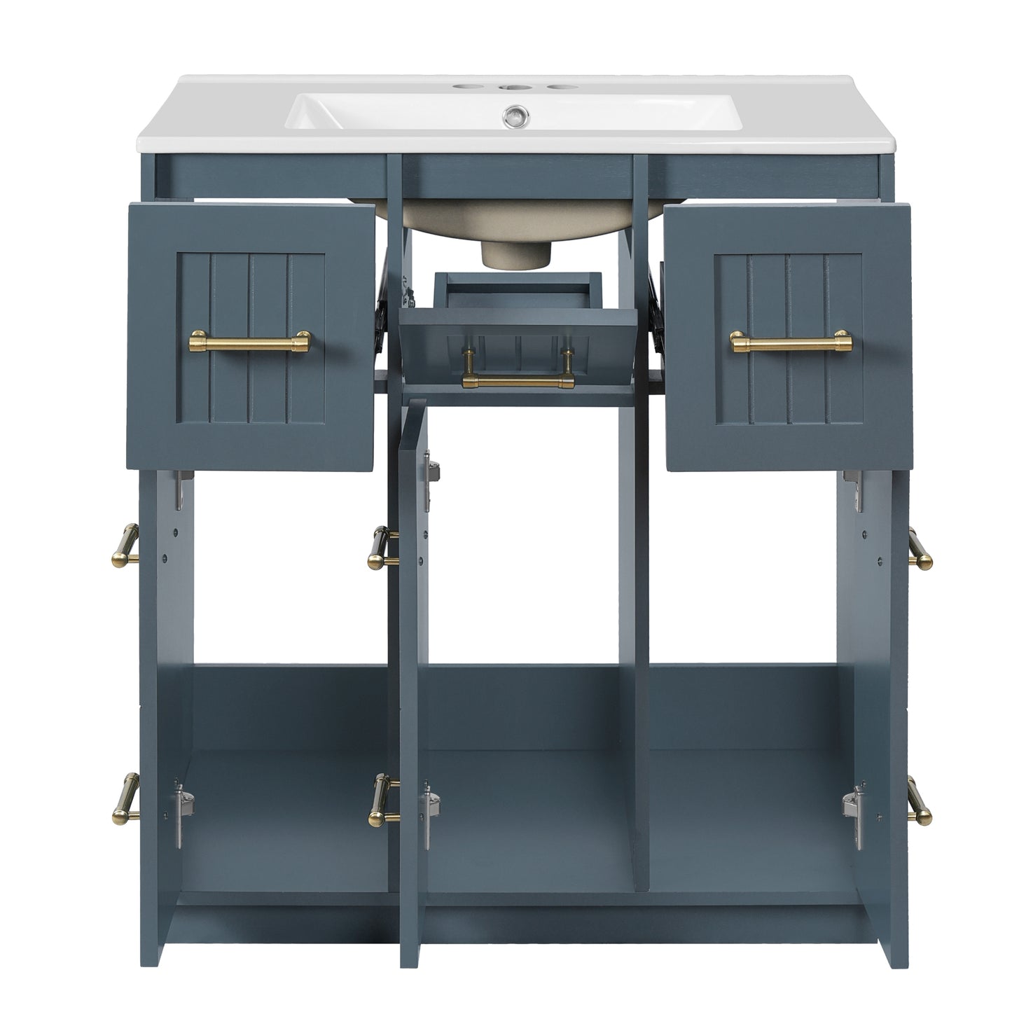 VanityFus 30-in Blue Single Sink Bathroom Vanity with Ceramic Top Undermount 3 Soft-Closing Doors 3 Drawers