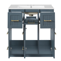 VanityFus 30-in Blue Single Sink Bathroom Vanity with Ceramic Top Undermount 3 Soft-Closing Doors 3 Drawers