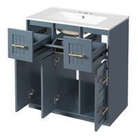 VanityFus 30-in Blue Single Sink Bathroom Vanity with Ceramic Top Undermount 3 Soft-Closing Doors 3 Drawers