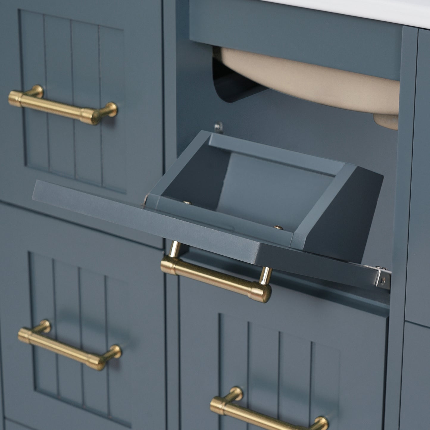 VanityFus 30-in Blue Single Sink Bathroom Vanity with Ceramic Top Undermount 3 Soft-Closing Doors 3 Drawers