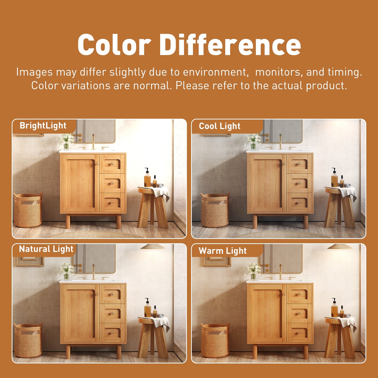 VanityFus 30-in Natural Wood Single Sink Bathroom Vanity with Ceramic Top Undermount 1 Soft-Closing Door 3 Drawers Adjustable Shelves