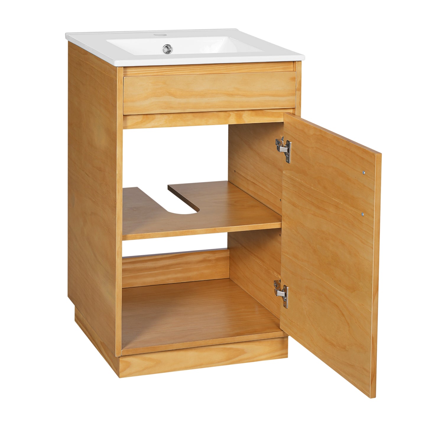 VanityFus 20.3-in Natural Wood Single Sink Bathroom Vanity with Ceramic Top Undermount 1 Soft-Closing Door Adjustable Shelves