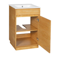 VanityFus 20.3-in Natural Wood Single Sink Bathroom Vanity with Ceramic Top Undermount 1 Soft-Closing Door Adjustable Shelves