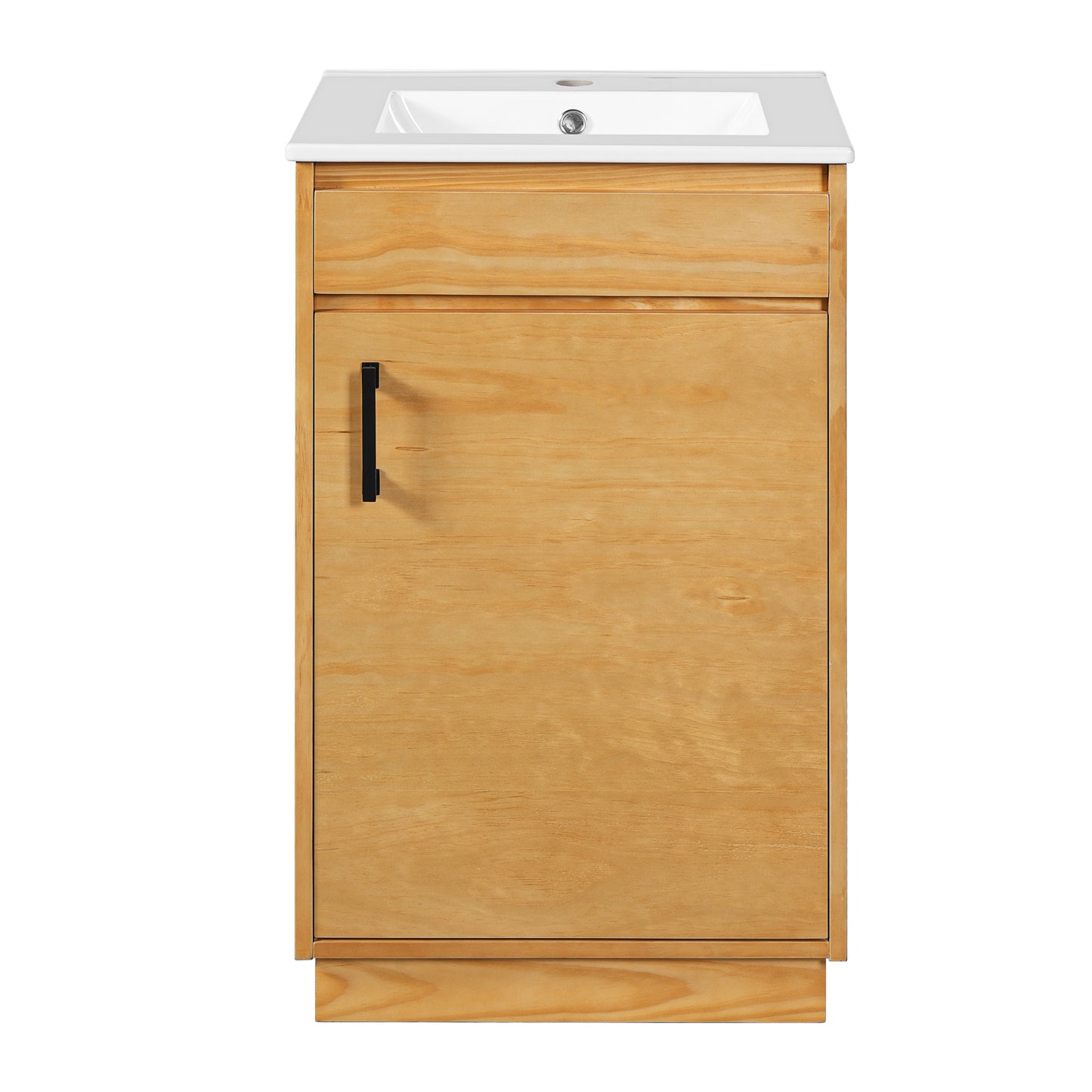 VanityFus 20.3-in Natural Wood Single Sink Bathroom Vanity with Ceramic Top Undermount 1 Soft-Closing Door Adjustable Shelves