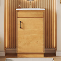 VanityFus 20.3-in Natural Wood Single Sink Bathroom Vanity with Ceramic Top Undermount 1 Soft-Closing Door Adjustable Shelves