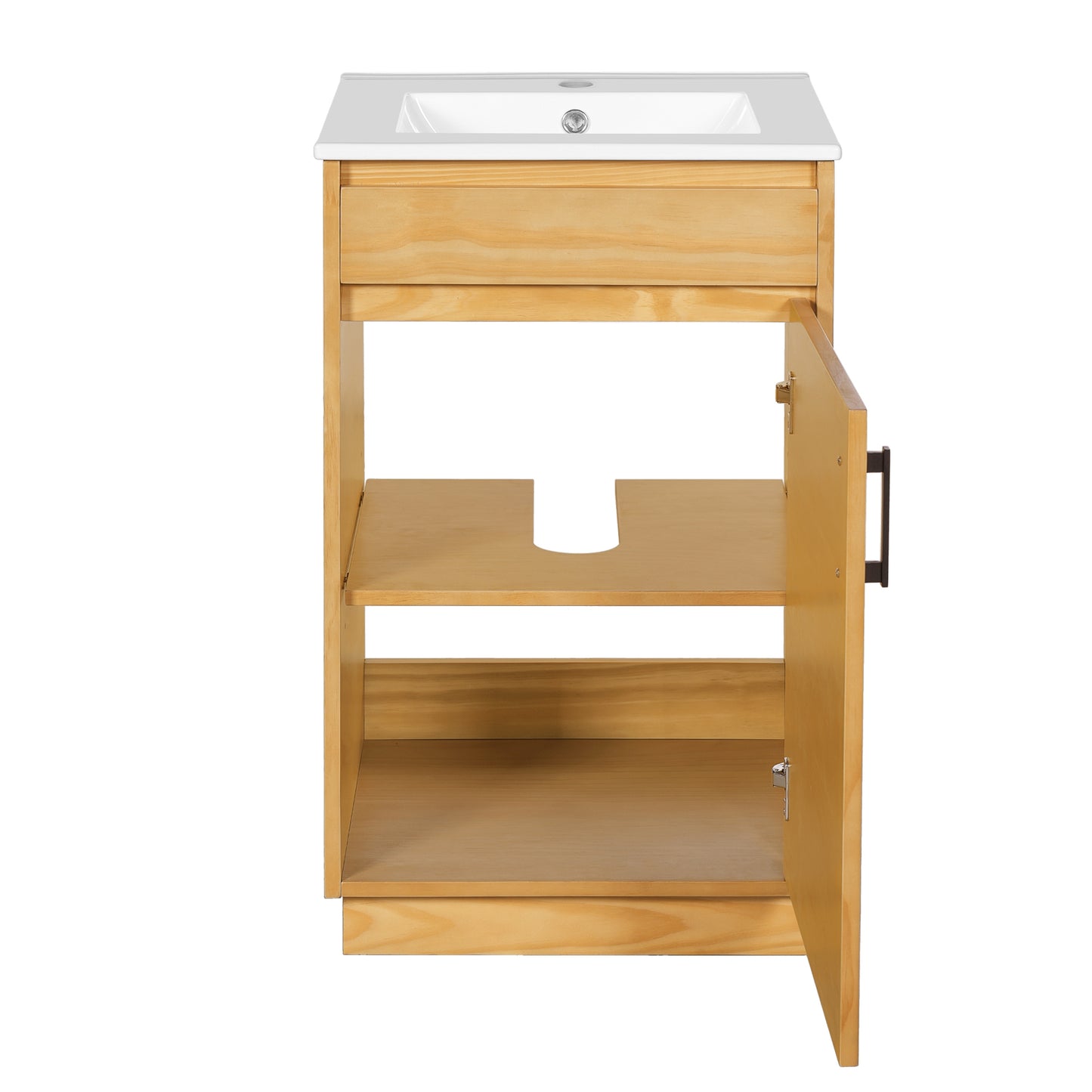VanityFus 20.3-in Natural Wood Single Sink Bathroom Vanity with Ceramic Top Undermount 1 Soft-Closing Door Adjustable Shelves