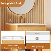 VanityFus 20.3-in Natural Wood Single Sink Bathroom Vanity with Ceramic Top Undermount 1 Soft-Closing Door Adjustable Shelves