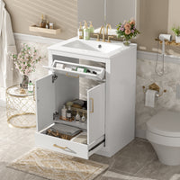 VanityFus 24-in White Single Sink Bathroom Vanity with Ceramic Top Undermount 1 Door 2 Drawers