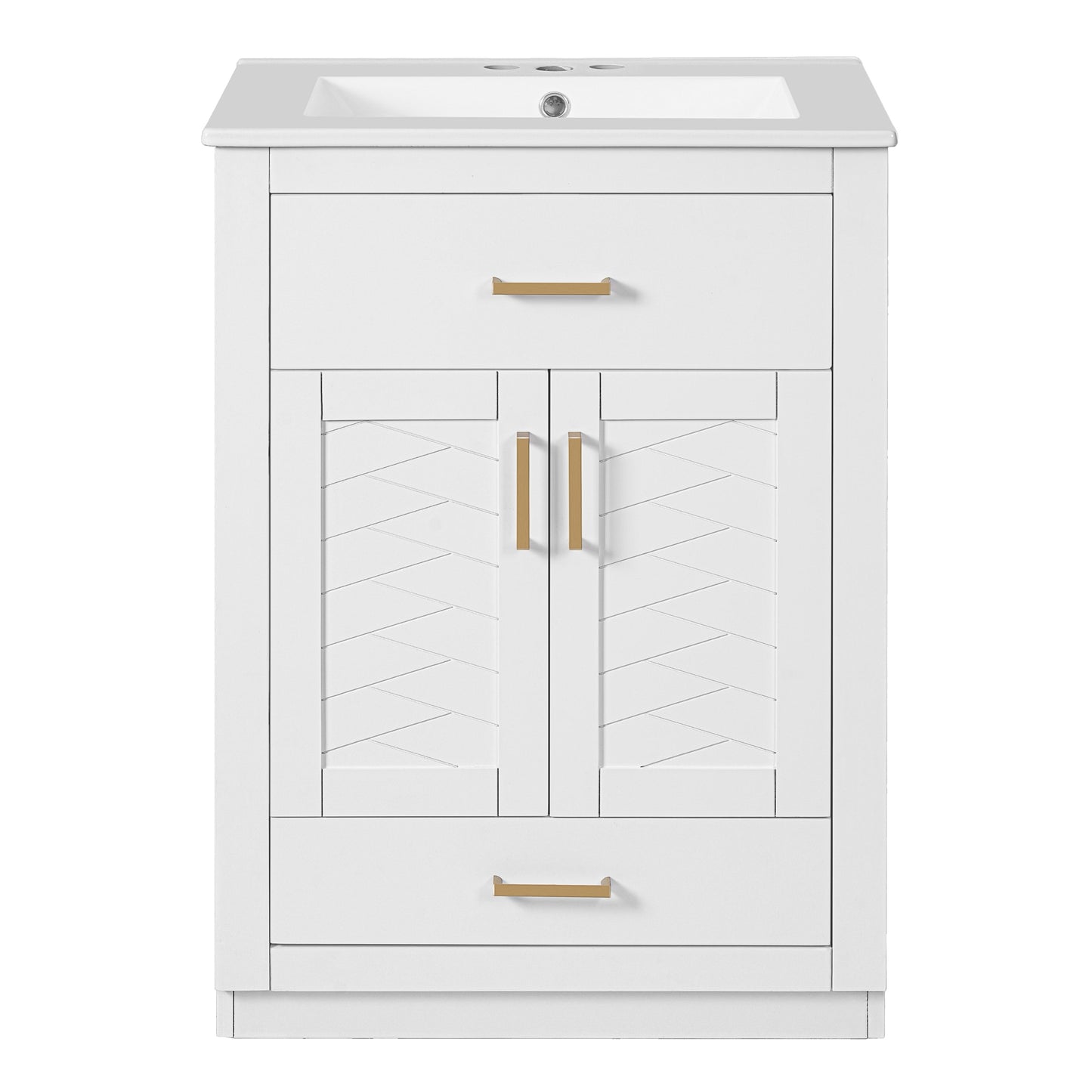 VanityFus 24-in White Single Sink Bathroom Vanity with Ceramic Top Undermount 1 Door 2 Drawers
