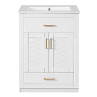VanityFus 24-in White Single Sink Bathroom Vanity with Ceramic Top Undermount 1 Door 2 Drawers