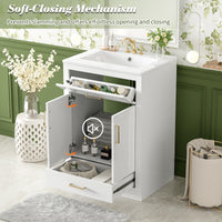 VanityFus 24-in White Single Sink Bathroom Vanity with Ceramic Top Undermount 1 Door 2 Drawers