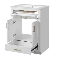VanityFus 24-in White Single Sink Bathroom Vanity with Ceramic Top Undermount 1 Door 2 Drawers
