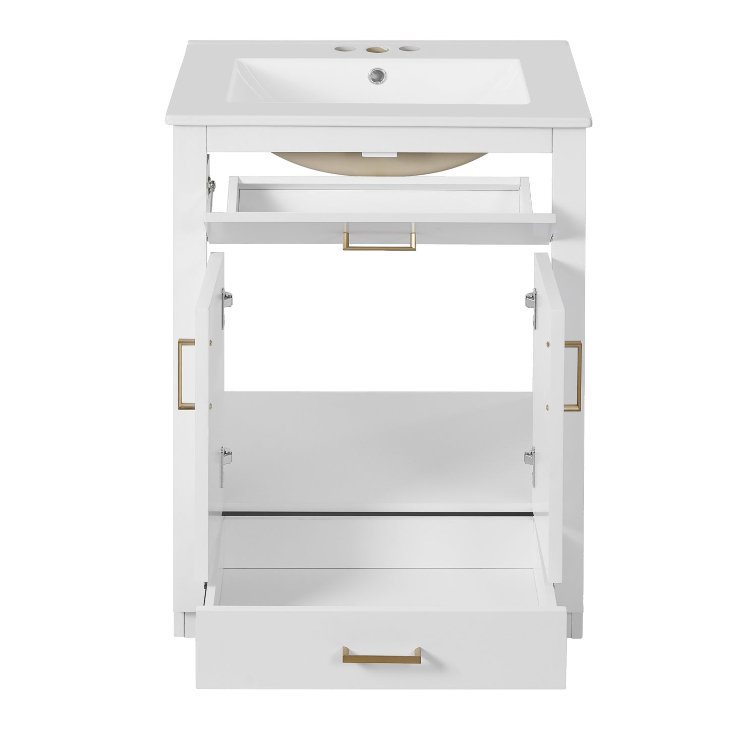VanityFus 24-in White Single Sink Bathroom Vanity with Ceramic Top Undermount 1 Door 2 Drawers