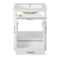 VanityFus 24-in White Single Sink Bathroom Vanity with Ceramic Top Undermount 1 Door 2 Drawers
