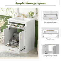 VanityFus 24-in White Single Sink Bathroom Vanity with Ceramic Top Undermount 1 Door 2 Drawers