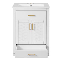 VanityFus 24-in White Single Sink Bathroom Vanity with Ceramic Top Undermount 1 Door 2 Drawers