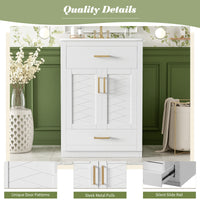 VanityFus 24-in White Single Sink Bathroom Vanity with Ceramic Top Undermount 1 Door 2 Drawers