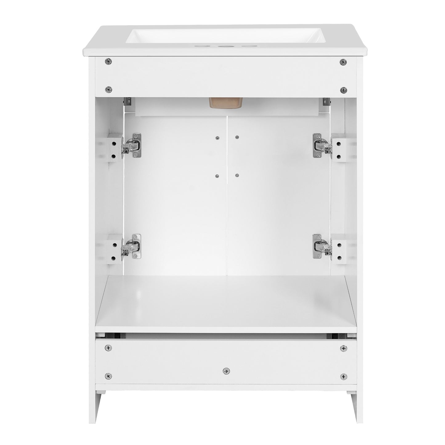 VanityFus 24-in White Single Sink Bathroom Vanity with Ceramic Top Undermount 1 Door 2 Drawers