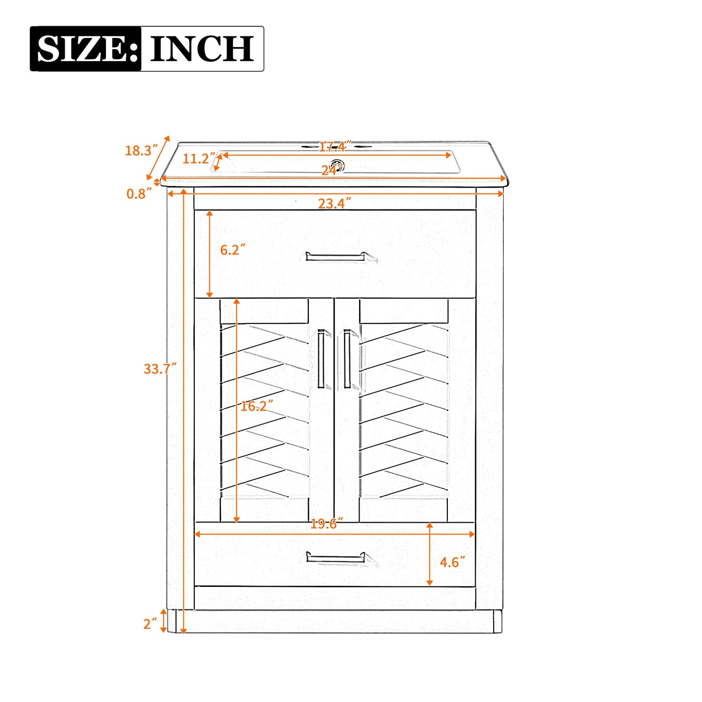 VanityFus 24-in White Single Sink Bathroom Vanity with Ceramic Top Undermount 1 Door 2 Drawers