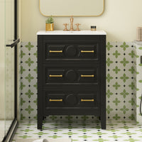 VanityFus 24-in Black Single Sink Bathroom Vanity with Ceramic Top Undermount