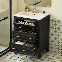VanityFus 24-in Black Single Sink Bathroom Vanity with Ceramic Top Undermount