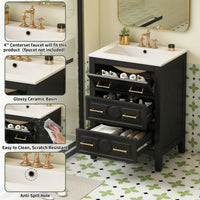VanityFus 24-in Black Single Sink Bathroom Vanity with Ceramic Top Undermount