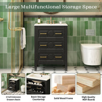 VanityFus 24-in Black Single Sink Bathroom Vanity with Ceramic Top Undermount