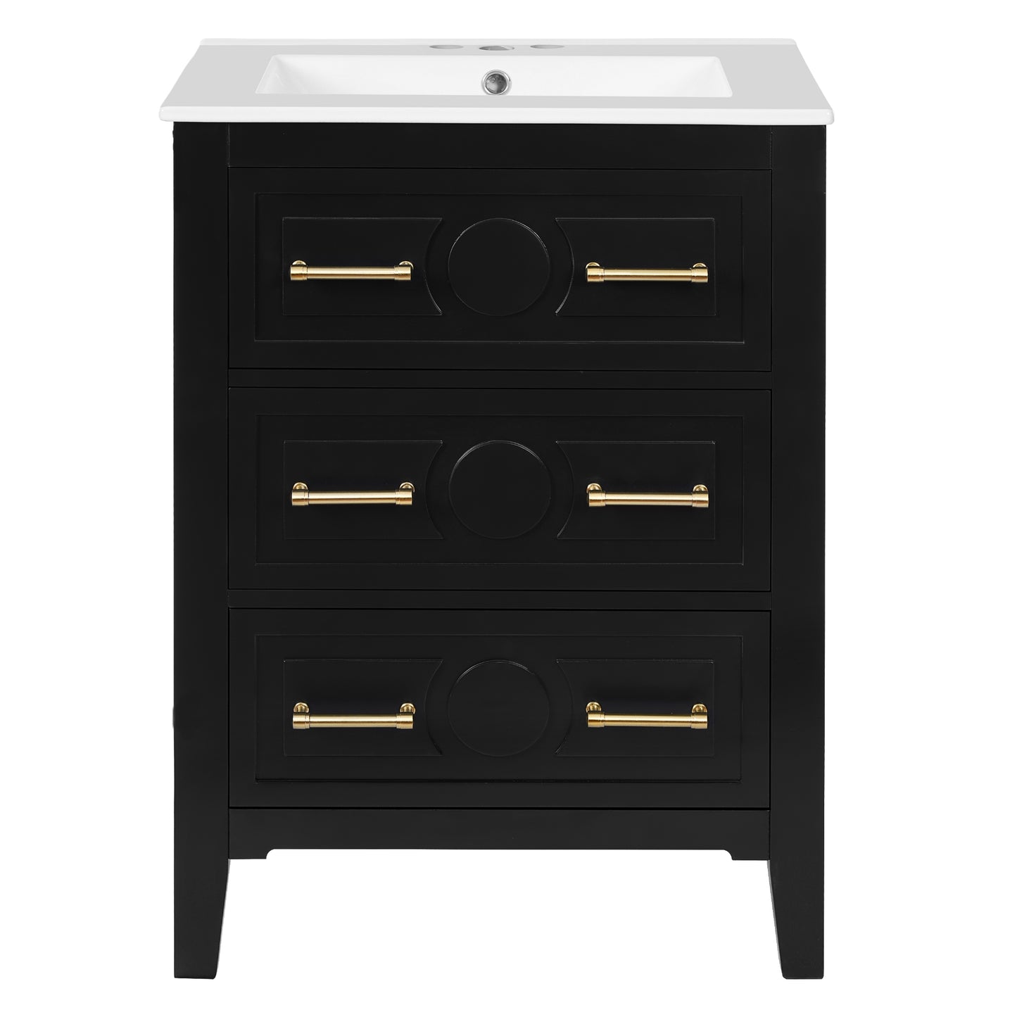 VanityFus 24-in Black Single Sink Bathroom Vanity with Ceramic Top Undermount