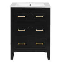VanityFus 24-in Black Single Sink Bathroom Vanity with Ceramic Top Undermount