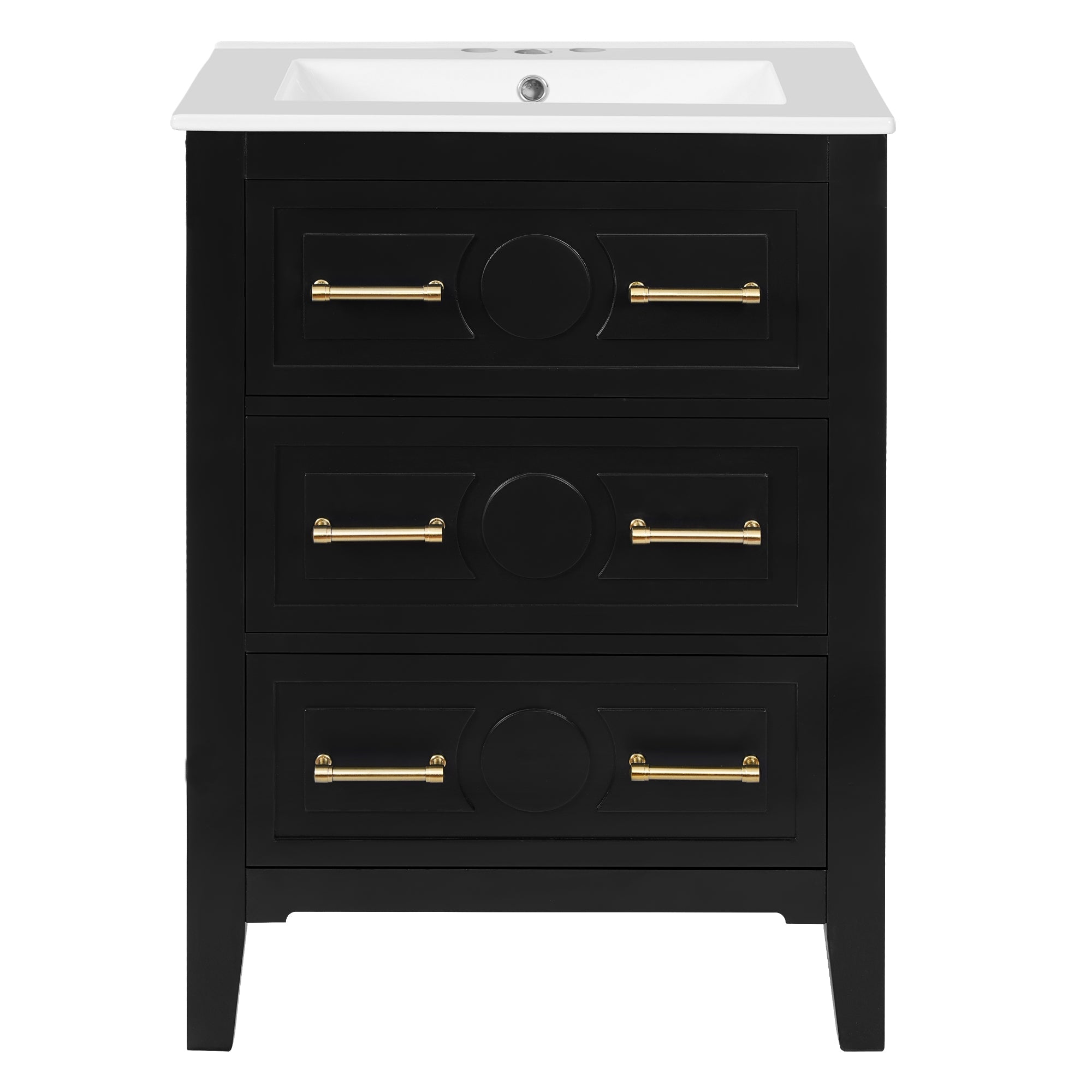 VanityFus 24-in Black Single Sink Bathroom Vanity with Ceramic Top Undermount