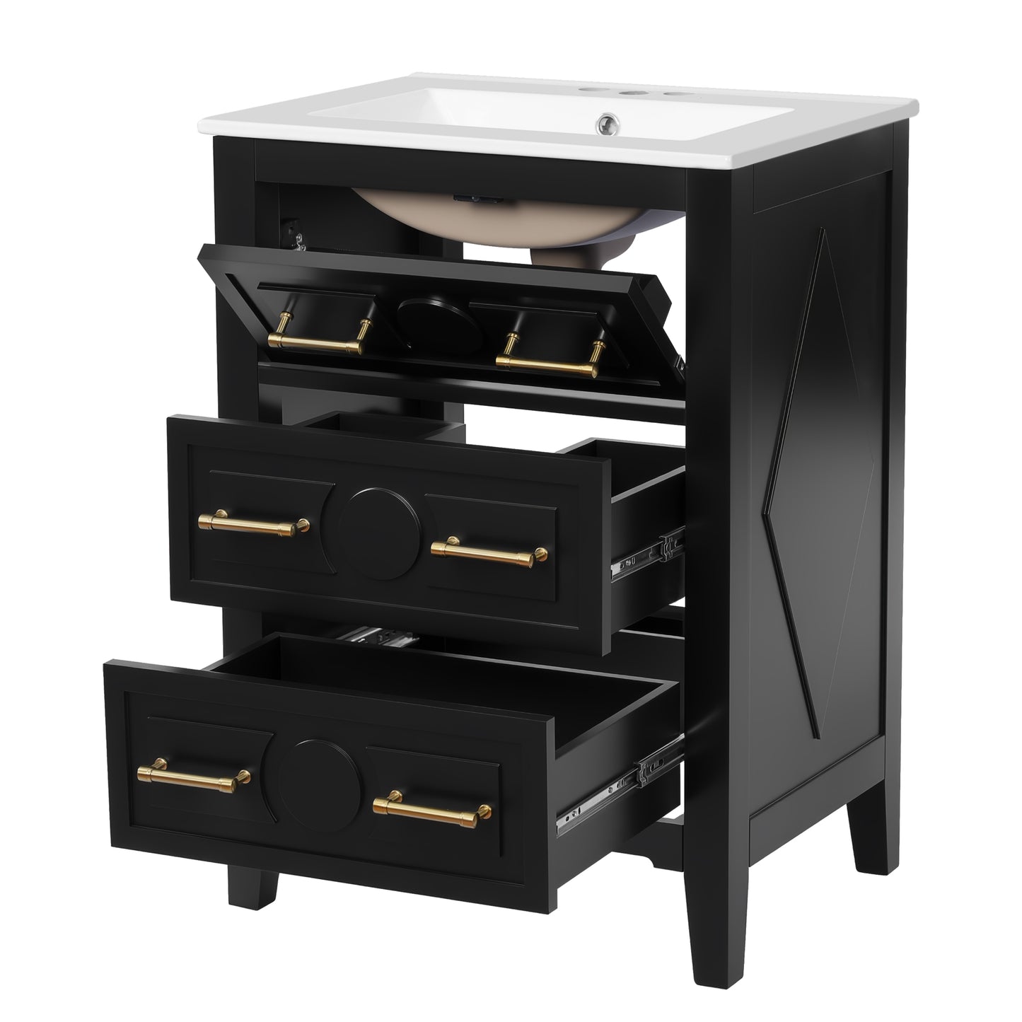 VanityFus 24-in Black Single Sink Bathroom Vanity with Ceramic Top Undermount