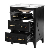 VanityFus 24-in Black Single Sink Bathroom Vanity with Ceramic Top Undermount